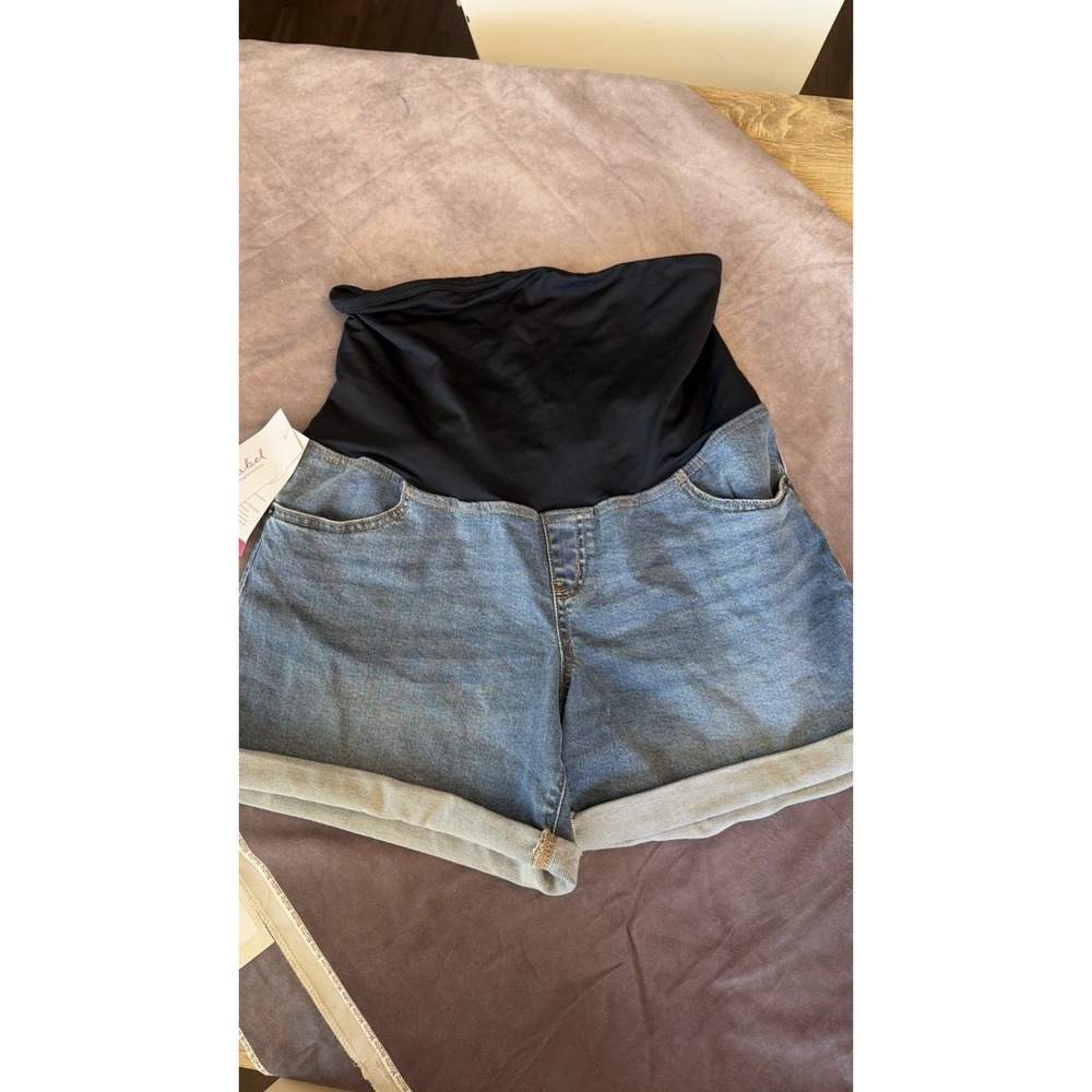 NWT Isabel Maternity Denim Shorts Size 10 Over Belly Stretch Pregnancy Shorts‎